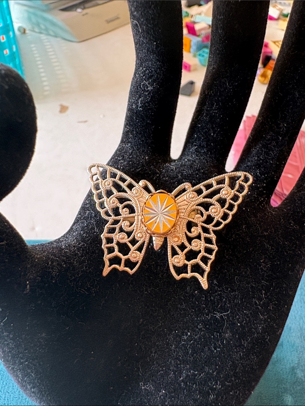 Silver Butterfly Brooch with Gold Enamel Center - Elegant Women's Jewelry